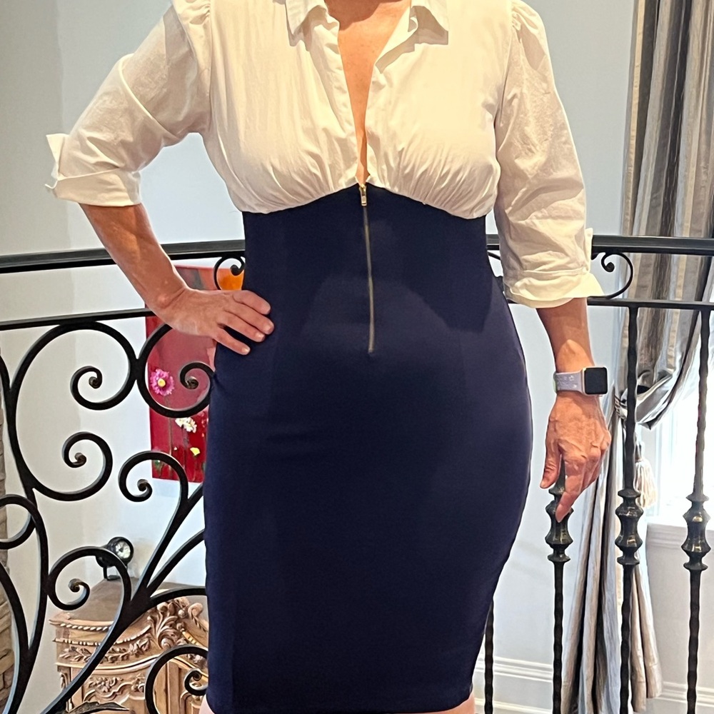 Vijo Couture Navy and White Dress